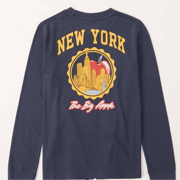 Abercrombie and Fitch Navy Blue NYC Kids Long Sleeve Shirt - Picture 2 of 7